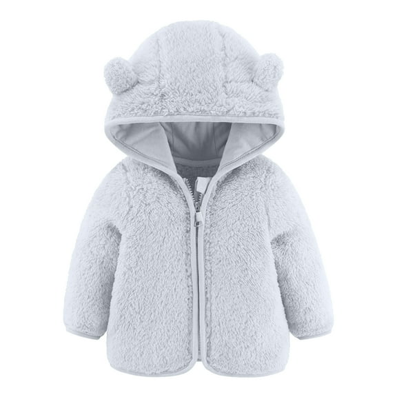 MKOSPLRT Toddler Girls Boys Fleece Hood Jackets Long Sleeve Zip Up Teddy Coats Solid Fuzzy Warm Winter Outwear Sherpa Jacket Coats with Ear