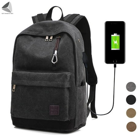 UPC: 0840271586885 | Sixtyshades Canvas Laptop Backpack  Waterproof School Backpack With USB Charging Port  Fits Most 15.6 Inch Laptop (Black)