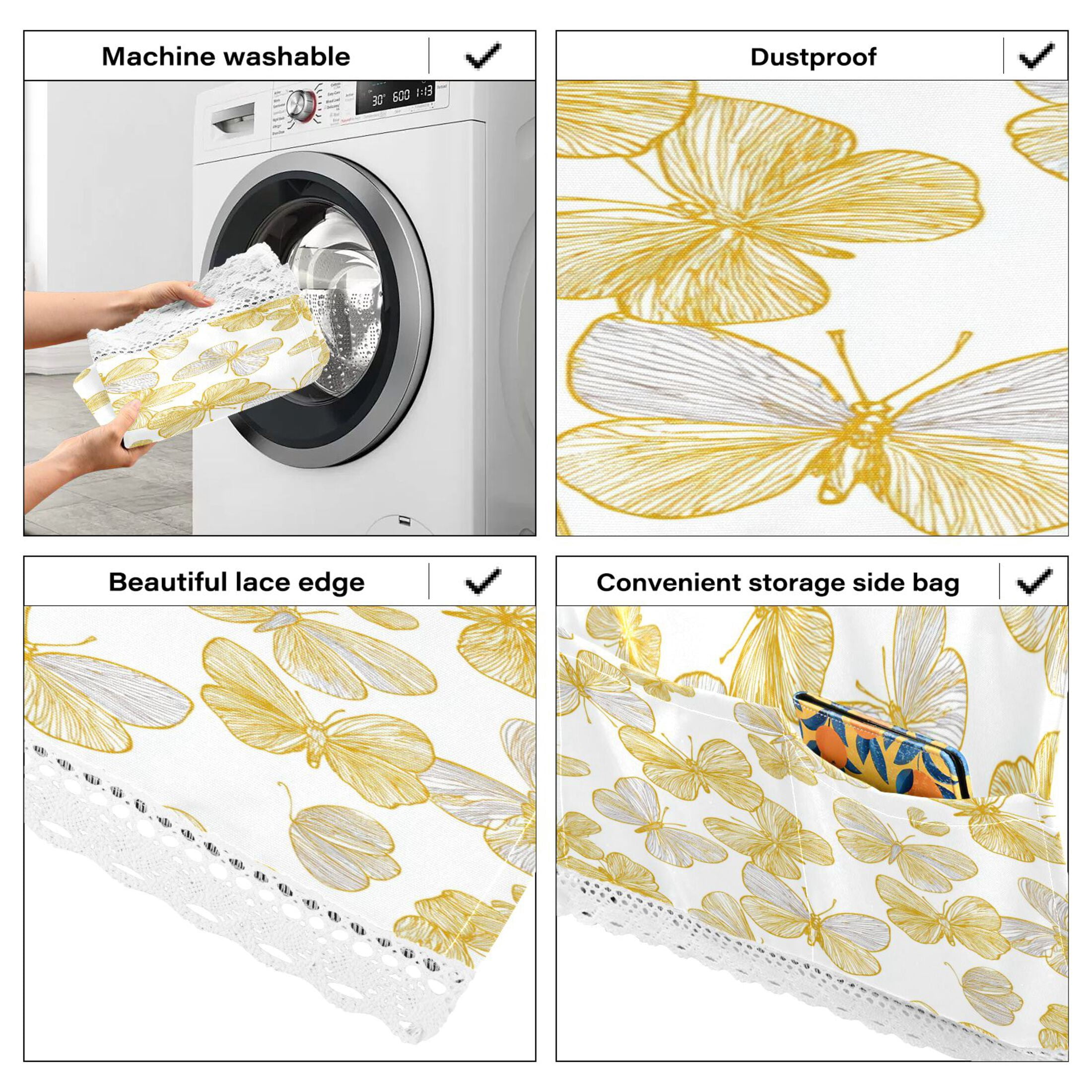 Wobogo Golden Butterfly Floral Washing Machine Cover Dustproof Washer Dryer Cover Waterproof Laundry Room Decorative Protector