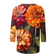 thumbnail image 4 of CYMMPU 3/4 Sleeve Blouses for Women Dressy Casual Tunic Tops Crew Neck Fall Trendy Shirts Spring Tops Flower Pattern Loose Fit Lightweight Basic Tees Multicolor XL, 4 of 5