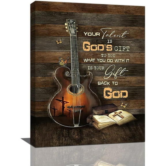 Christian Guitar Wall Art Rock Music Guitar Wall Decor Musical Pictures Artwork Inspirational Quotes Canvas Prints Music Room Decor For Music Studio Bedroom Living Room Bathroom Framed 12"x16"