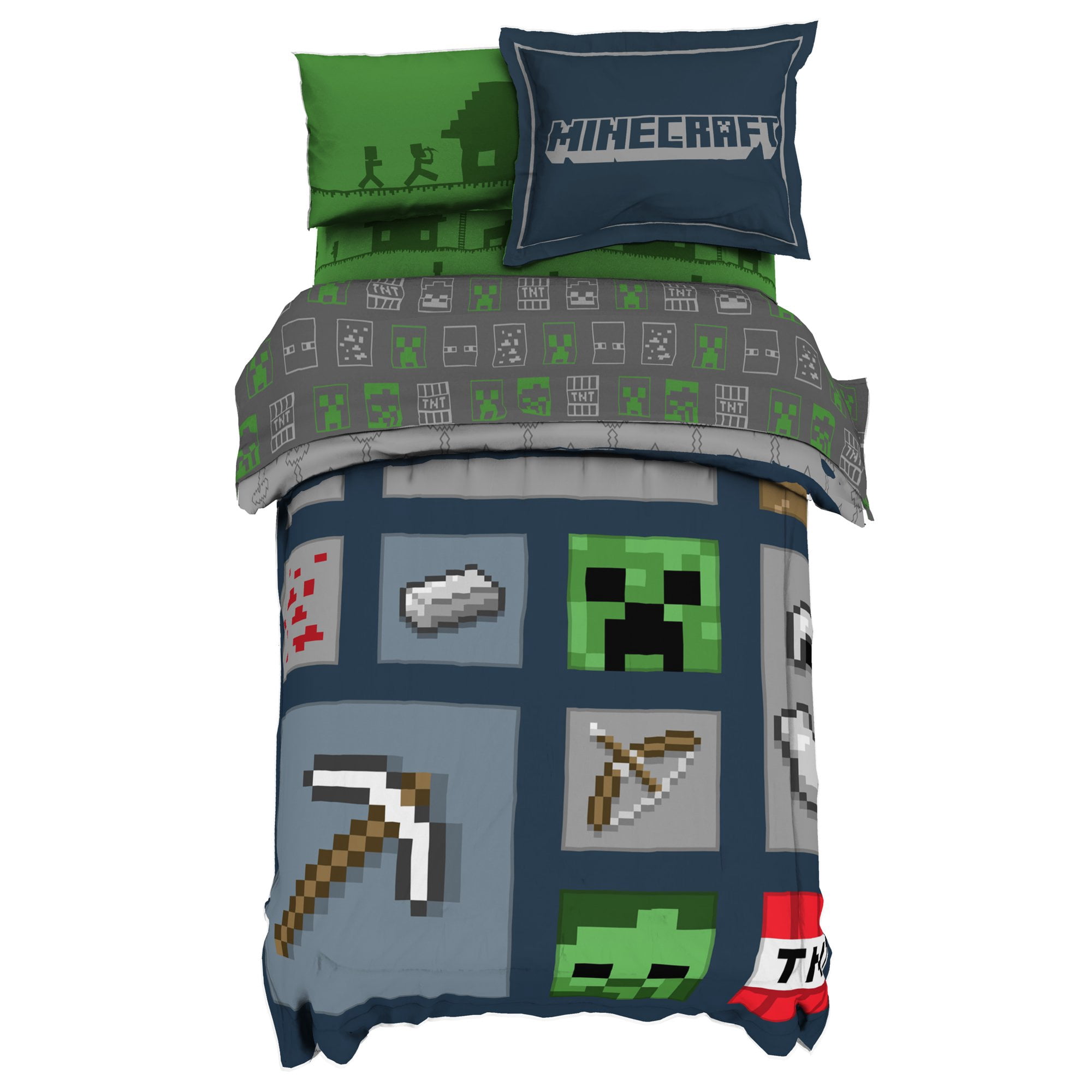 Minecraft Kids 5-Piece Twin Bed-in-a-Bag Set, Microfiber, Green, Mojang