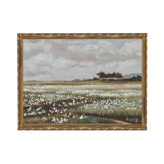 AEFER Gold Vintage Wall Art Classical French Landscape Wildflowers Field Painting Canvas Print Kitchen Bedroom Wall Decor (wildflower field) Frame: 14x11inch(36x28cm)