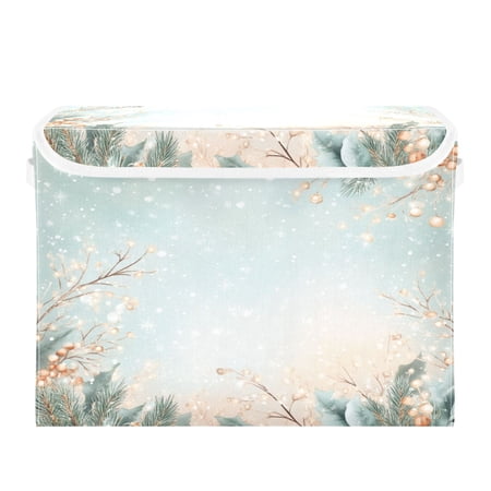 WOBOGO Winter Themed Pattern Large Collapsible Storage Box Flip Lid Fabric Decorative Organizer Container Basket with Handles 16.5×12.6×11.8in