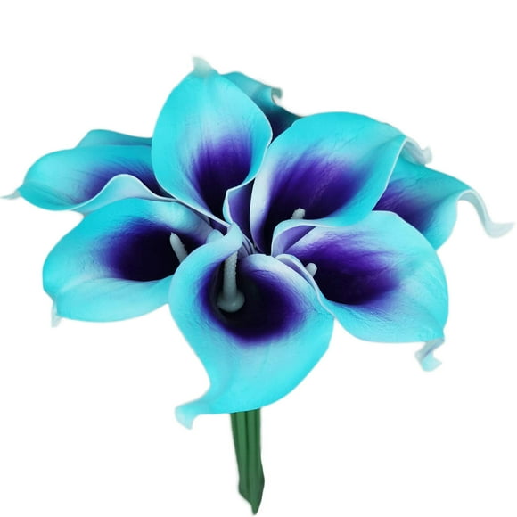 Lily Garden Mini 15" Artificial Calla Lily 10 Stem Flower Bouquets (Purple and Turquoise)