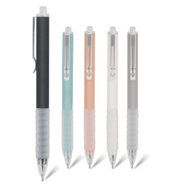 Bolígrafos de punta media de 0.039 in de tinta negra con bolígrafo de agarre súper suave para hombres y mujeres, bolígrafos retráctiles de oficina (tinta negra, 5 unidades)