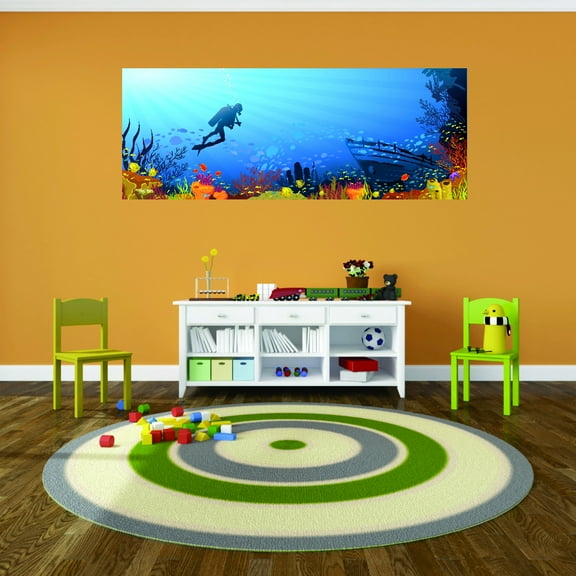 Custom Wall Decal Sticker : Scuba Diver Shipwreck Fish 16x24"