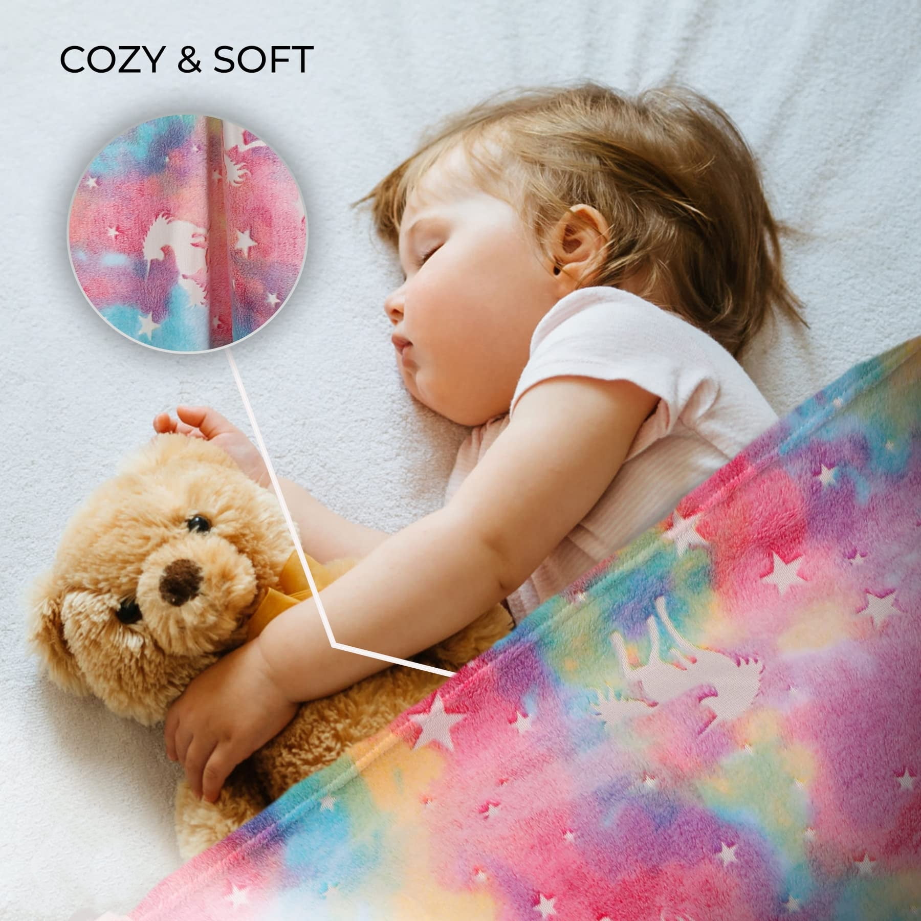 Lucoss Glow In The Dark Throw Blanket Gift For Girls And Kids Ages 4 14 And For Grandkids unicorn 70 X 60 Inches Fun Cozy Fleece Throw Blanket