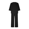 thumbnail image 4 of Women's Cotton Linen 2 Piece Outfit Clearance Solid Color Soft Tracksuits Round Neck Tops Casual Elegant Lounge Sets Short Sleeve Wide Leg Pants Sets Loose Clothes for Ladies Black XXL, 4 of 5