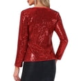 thumbnail image 3 of INSPIRE CHIC Blusa de lentejuelas brillantes para mujer, escote redondo, mangas largas, blusa de fiesta, L, Rojo, 3 of 5