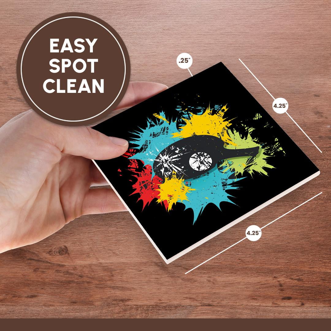 3drose, a Trendy Table Tennis Paddle in a Splash of Colors, Set of 8 Ceramic Tile Coasters