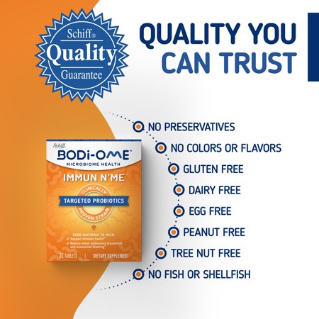 Bodi-Ome Immun N’Me Targeted Probiotic Capsules (32 count), Clinically Proven Strain, Supports Immune and Microbiome Health*, Survives Stomach Acid 100X Better‡, Gluten Free