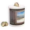 thumbnail image 2 of Rustic Piggy Bank, Winter Season Scene from a Wooden Window of Country House Snow Vintage Design, Ceramic Coin Bank Money Box for Cash Saving, 3.6" X 3.2", Umber White Blue, by Ambesonne, 2 of 4