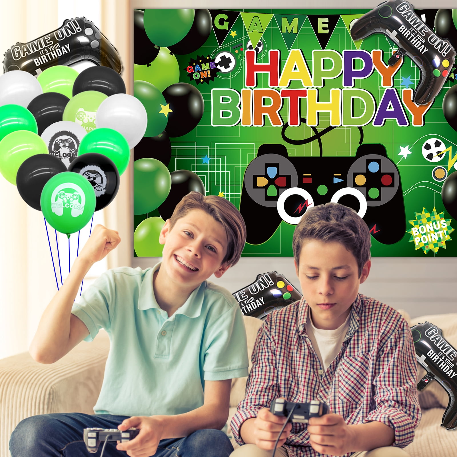 Hegbolke Video Game Happy Birthday Party Decoration Kits, Green, 82 Count