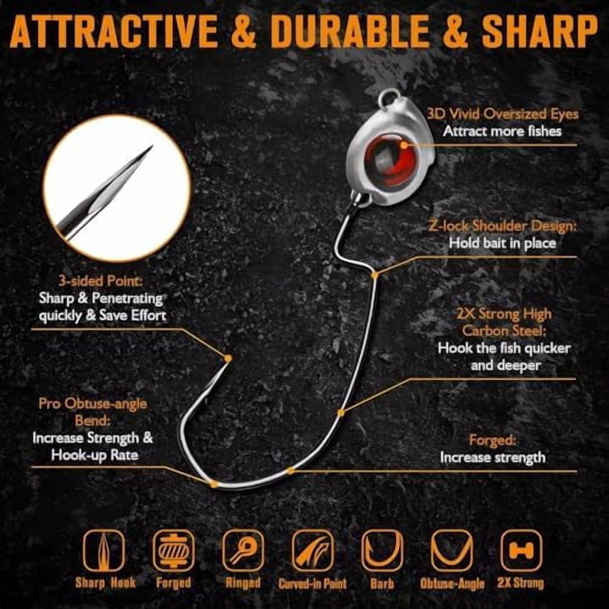 YNGLLC Swimbait Jig Head 12PCS Ned Rig Jig Heads Weedless Jig Heads with 3/0 Texas Rig Hooks for Bass Fishing 1/8 1/5 1/4 3/8oz