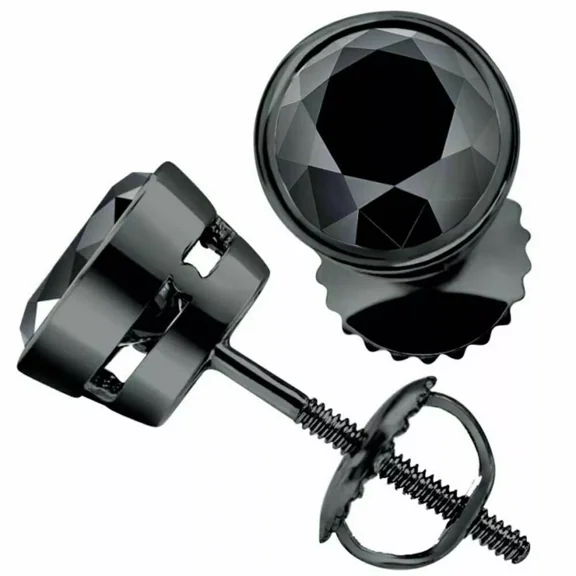 2Ct Round Cut Lab-Created Black Diamond Women's Men's Solitaire Stud Earrings 14k Black Gold Plated