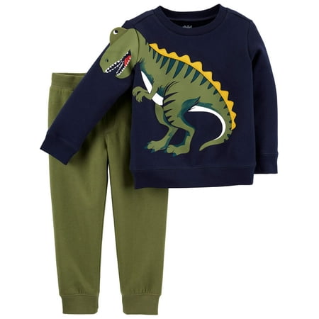 Child of Mine by Carter's Toddler Boys Long Sleeve Dinosaur Pullover Sweatshirt & Jogger Pant, 2 pc Outfit Set