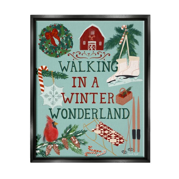 Stupell Industries Winter Wonderland Phrase Holiday Painting Black Floater Framed Art Print Wall Art, 17 x 21