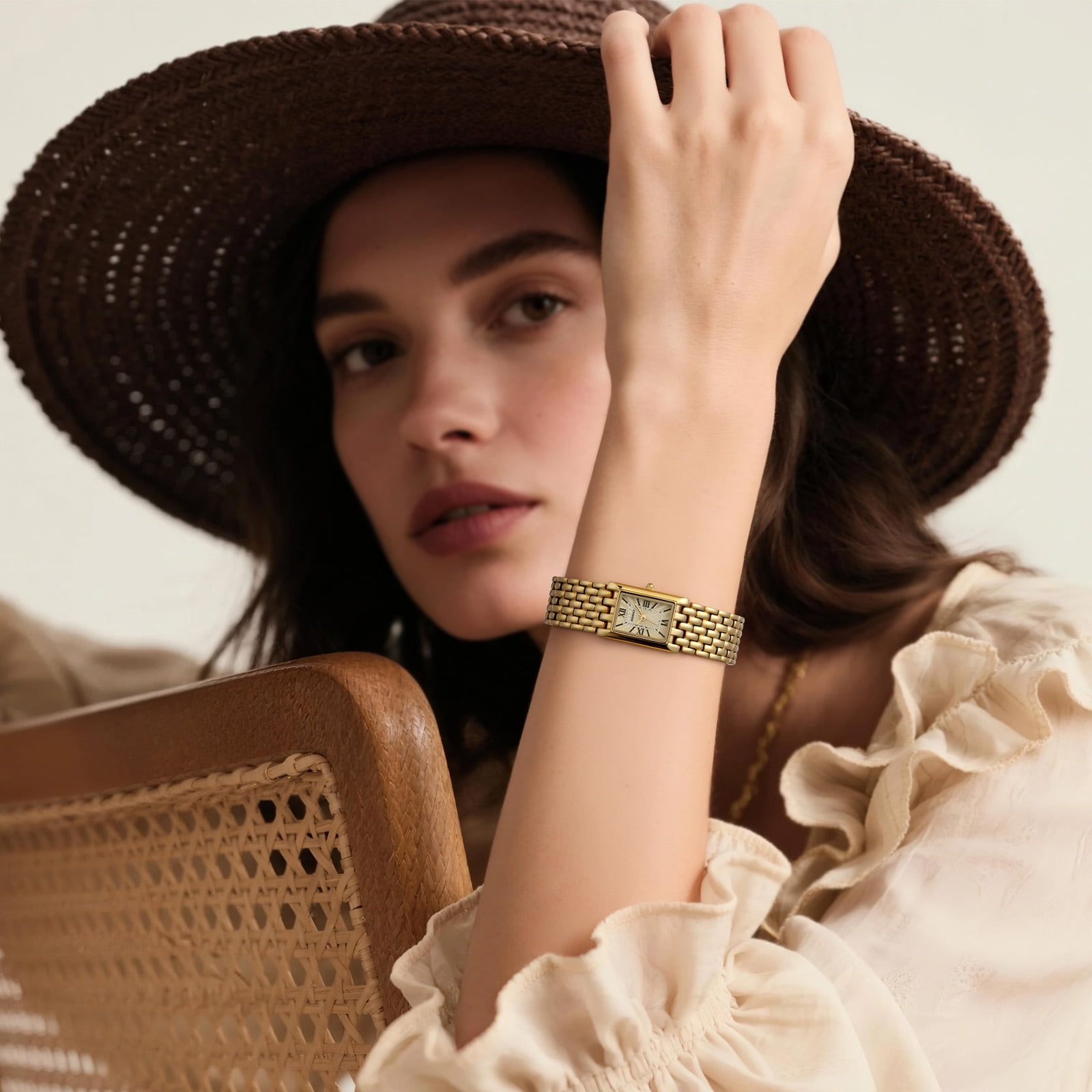 BERNY Small Gold Watches for Women, Luxury Vintage Rectangular Case Roman Dial, Dainty Stainless Steel Bracelet Watch, Adjustment Tool Included, Waterproof, Womens Gold Watch Gifts (Gold)