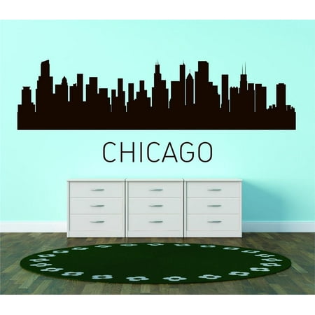 Custom City Wall Map - Custom Wall Decal Chicago United States Major City Geographical Map Landmark - Vinyl Wall - 15x45