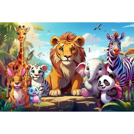 

Wall Art Impressions 24x36in Educational for children features a variety of animals like a Lion Elephant Giraffe and others each uniquely depicted in a colorful cartoonish style 【Coated Paper】