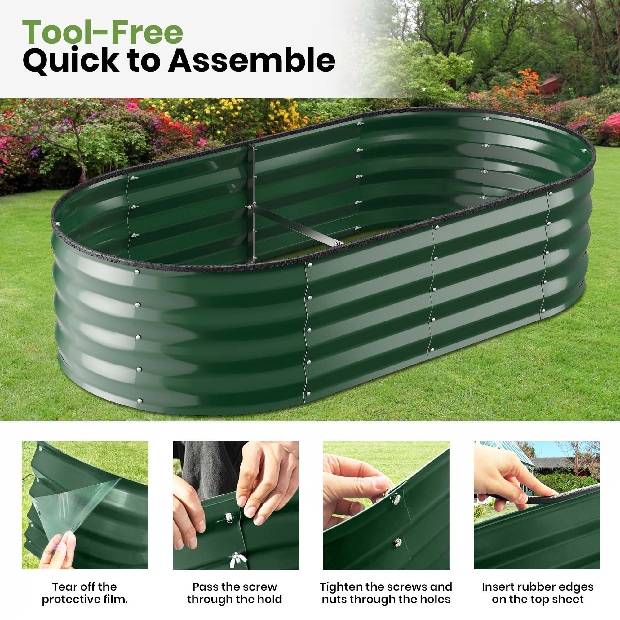 GVDV Galvanized Raised Garden Bed Outdoor, 4x2x1ft Backyard Oval Metal Planter Box with Easy Assembly, for Gardening Vegetables, Fruits, Flowers - Green