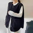 thumbnail image 3 of BLTIBY Women's Fuzzy Sherpa Fleece Vest Winter Fall Casual Reversible Plaid Sleeveless Warm Jacket Button Down Waistcoat with Pockets Black M, 3 of 7