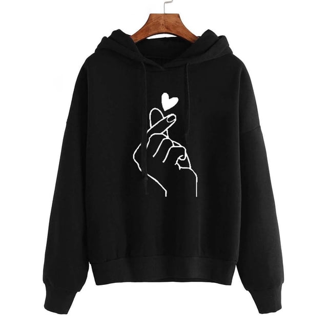 MRULIC Chandail en Molleton pour Femmes Sweat à Capuche à Manches Longues Pull-Over Noir + TG