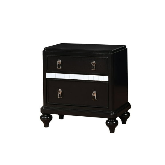 Benzara Contemporary Solid Wood Night Stand With Mirror Trim, Black