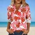 thumbnail image 2 of Camisas de cuello de la tripulación de manga corta para las mujeres hawaiana impreso cuello acampanado blusa casual suave verano playa top, 2 of 6
