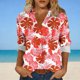 thumbnail image 2 of Camisas de cuello de la tripulación de manga corta para las mujeres hawaiana impreso cuello acampanado blusa casual suave verano playa top, 2 of 6