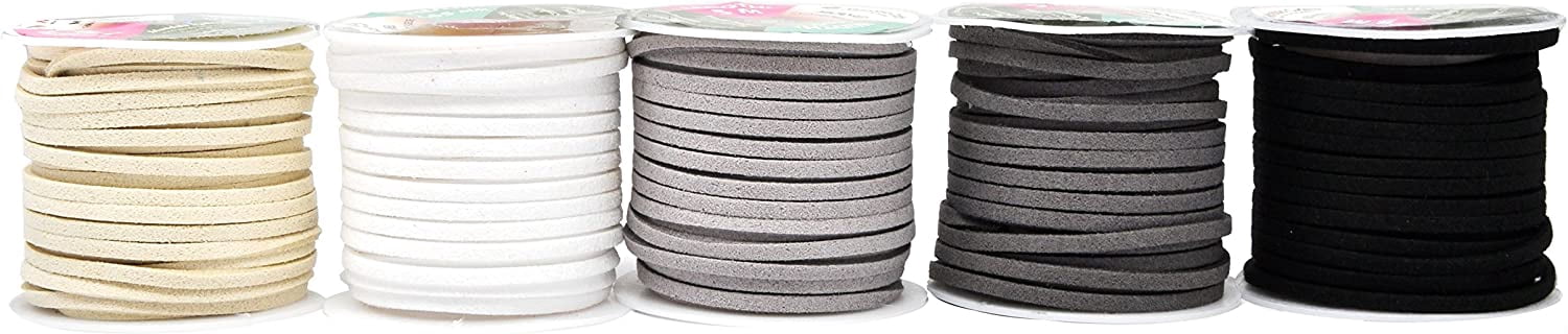 Mandala Crafts 138 Yards 2.65mm 25 Assorted Faux Suede Cord - Flat Vegan Leather Cord for Jewelry Making Beading - Leather String Cord Leather Lace for Necklace Bracelet 25 Assorted Color 2.65mm 138 Yards