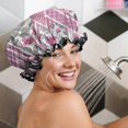 thumbnail image 5 of Shower Caps,Pioneer Flower Floral Print Pattern Waterproof Shower Cap for Women 4 Pieces,Double Reusable Hair Cover for Shower PEVA Elastic Stretch Hem, 5 of 7