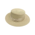 thumbnail image 2 of Woven Straw Boater Hat, Wide Brim Sun Hat for Women and Men, Natural Fiber Panama Hat for Beach, Garden Party, Resort Wear and Summer Outdoor-Beige, 2 of 3