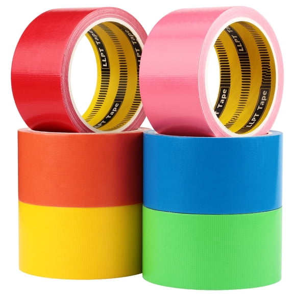 LLPT Rainbow Colored Duct Tape 6 Premium Packs 2 Inch x 30 Feet x 11 Mil Assorted Colorful Bulk Tape Tear by Hand Included Blue Pink Yellow Green Orange Red (DT606)