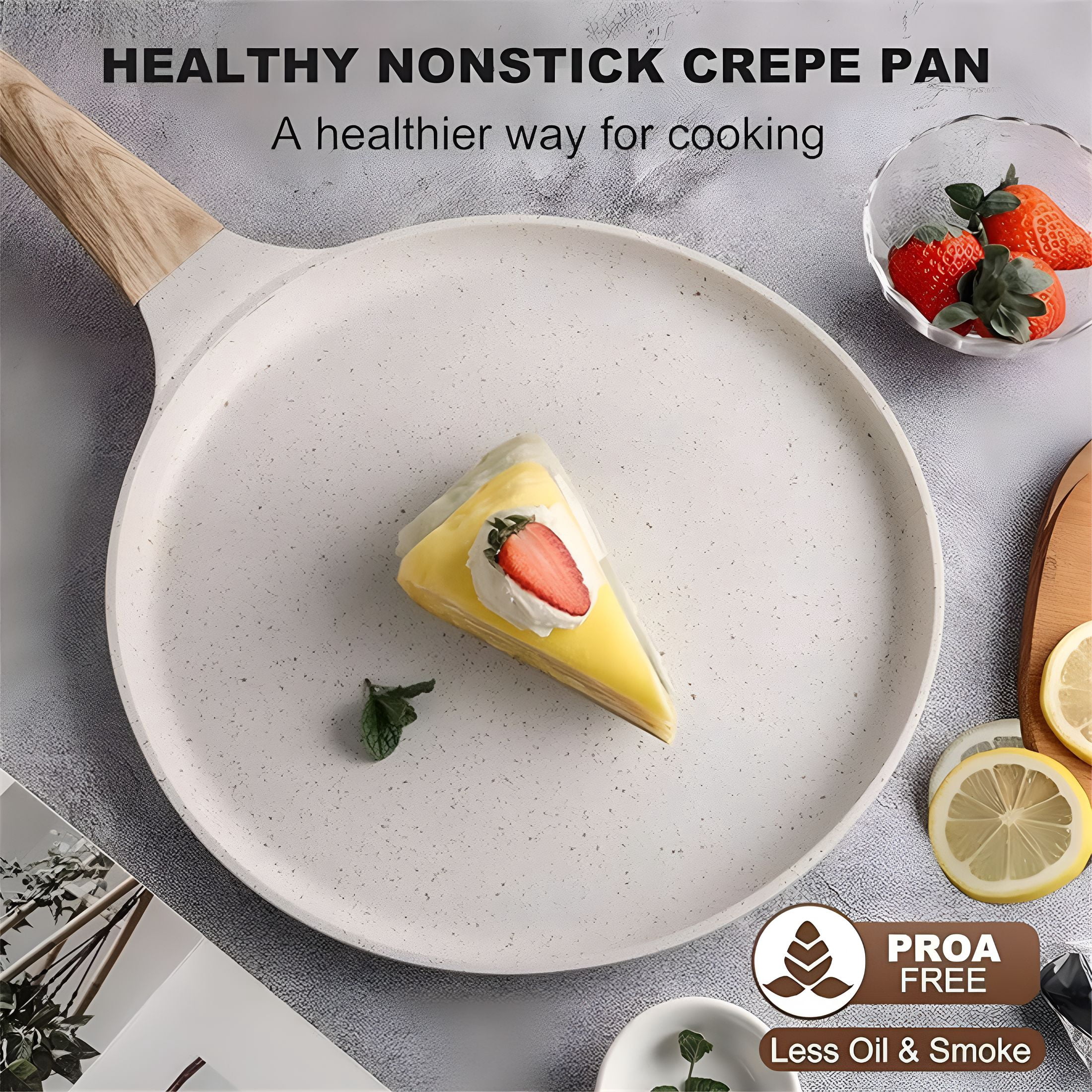 BPPEG Ceramic-Coated Tawa Griddle - Induction-Compatible for Dosa,Pancakes & Tortillas | Warp-Resistant & -Free | Includes Spreader for Perfect Batter Spread,Flat Skillet,White