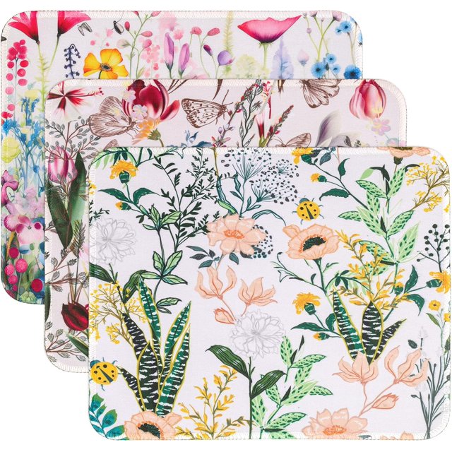 3 Pack Small Mouse pad Beautiful Flowers Plants Mouse Pads for Wireless Mouse Office Computer Mousepad for Desk Mat Laptop with Non-Slip Rubber Base(Flower)