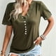 thumbnail image 5 of Camiseta de manga corta con cuello en V para mujer, camiseta informal holgada de verano con borde de encaje, 5 of 8