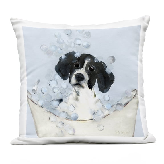 Stupell Industries Black & White Puppy in Tub Design by Sally Swatland Outdoor Printed Pillow
