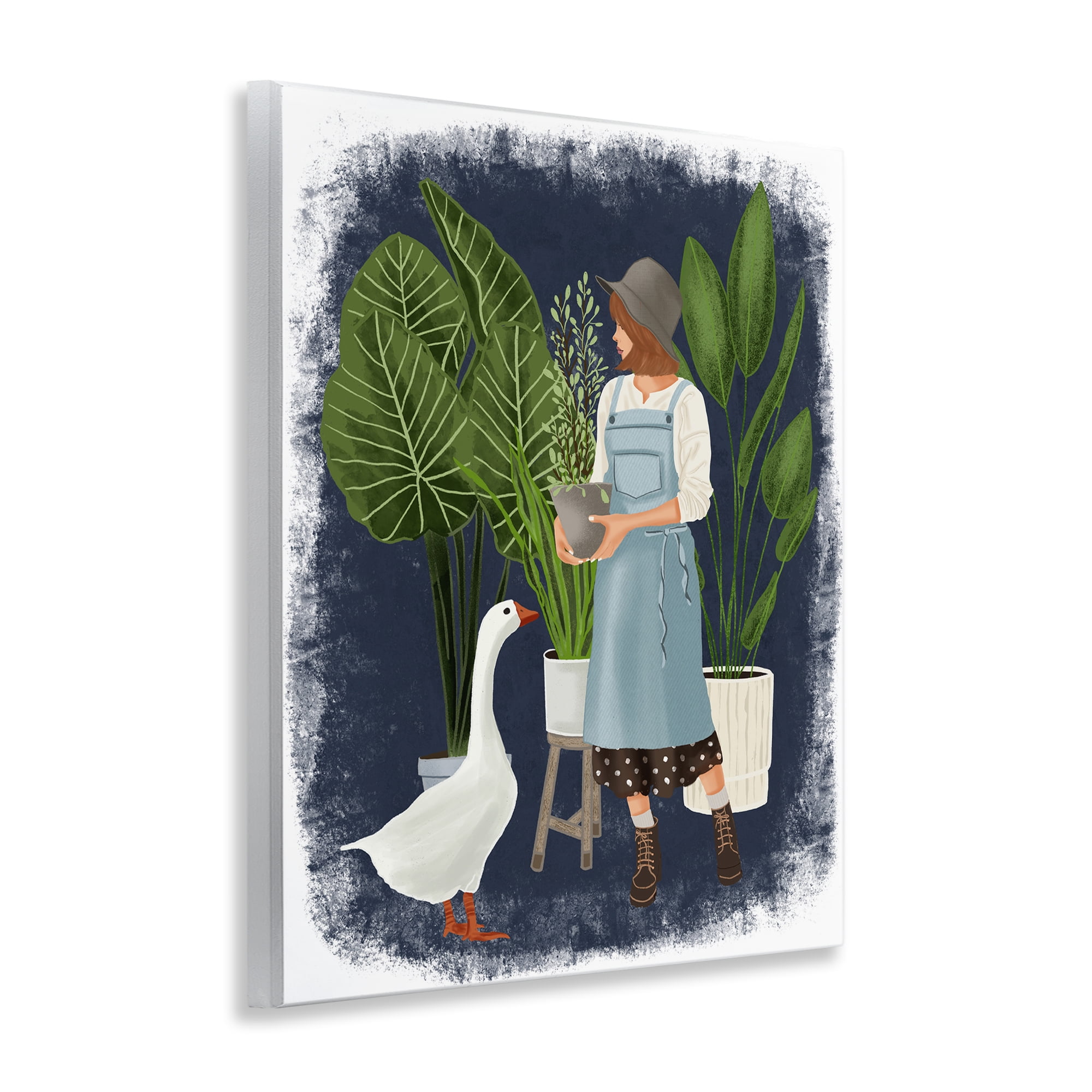 Stupell Industries Gardner Girl with Goose People Painting Unframed Art Print Wall Art, 11 x 14