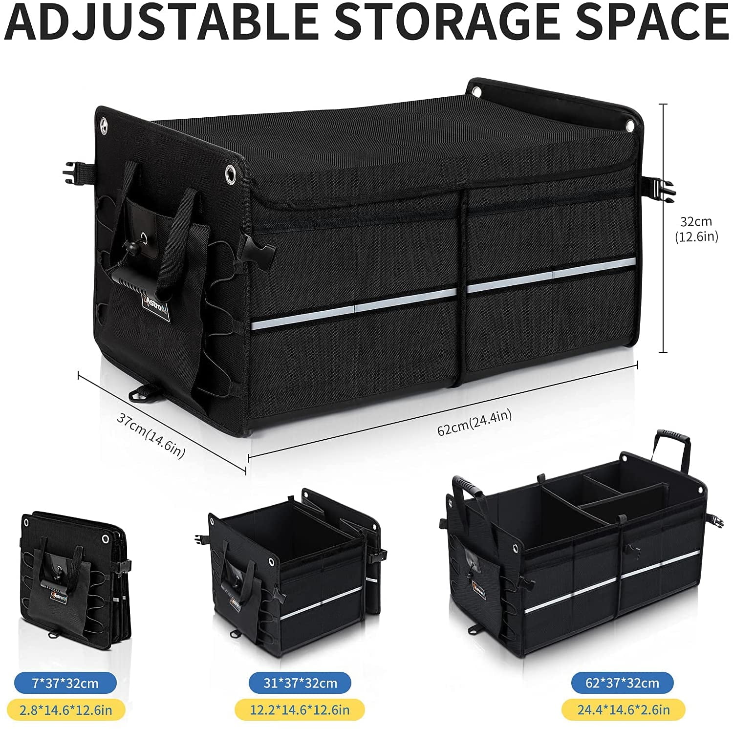 AstroAI Car Trunk Organizer, Folding Cargo Storage, Multi-Compartment Auto  Products, SUV 2/3 Section Collapsible Storage Box, 74L, Black 