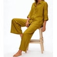 thumbnail image 2 of Amzcrzy Two Piece Sets for Women 2026 Solid Color Spring Outfits V Neck Button Down Shirt with Roll Tab Sleeves Wide Leg Pants Lounge Sets with Pockets Dressy Casual Loungewear Sets Yellow XL, 2 of 8