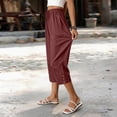 thumbnail image 6 of Capris for Women with Pockets Petite Pants Drawstring Casual Pull on Palazzo Trousers with Pockets Loose High Waisted Wide Leg Lounge Pants Red S, 6 of 7