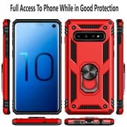 Samsung Galaxy S10 Plus Case, [NOT FIT S10E/ S10 / S10 LITE] Case, With [Tempered Glass Screen Protector Included], STARSHOP Drop Protection Ring Kickstand Cover- Red