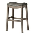 thumbnail image 1 of Maven Lane Adrien Saddle Barstool in Reclaimed Oak Finish w/ Ronan Stone Vegan Leather, 1 of 6
