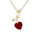 thumbnail image 1 of Angara Natural Ruby Necklace - Heart-Shaped Ruby Ribbon Pendant with Diamond in 14K Yellow Gold for Women, 1 of 10