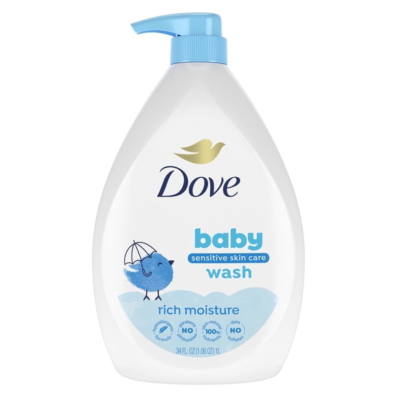 Baby Dove Sensitive Skin Care Baby Wash For Baby Bath Time Rich Moisture Tear-Free and Hypoallergenic, 34 FL OZ
