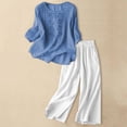 thumbnail image 2 of Summer Pants for Women Casual Embroidered Top Cotton Linen Long Pants Two Piece Set Womens Pants Casual & Wide Leg, 2 of 4