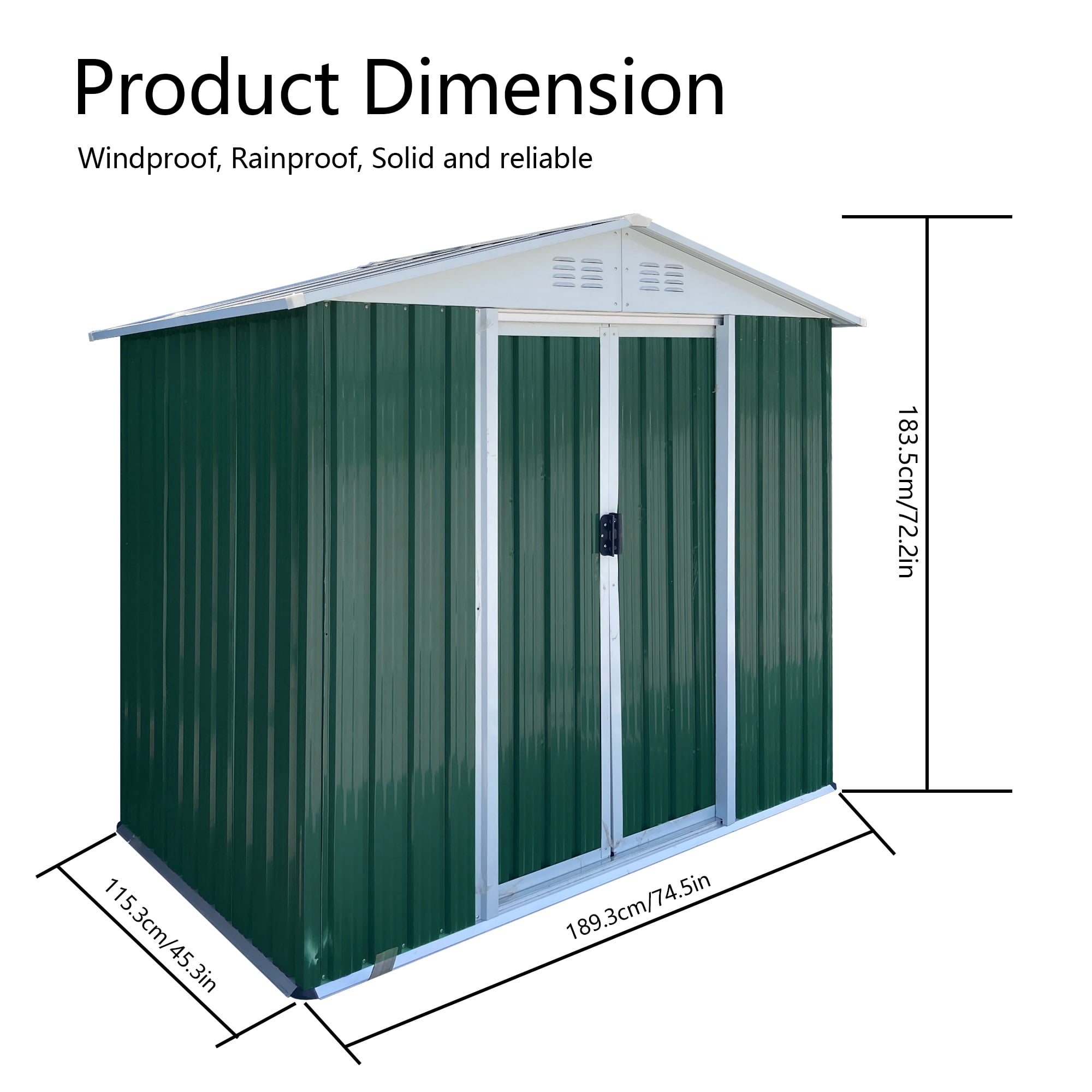 6x4FT Outdoor Tool Storage House Garden Shed w Aluminum Alloy Frame&Sliding Door