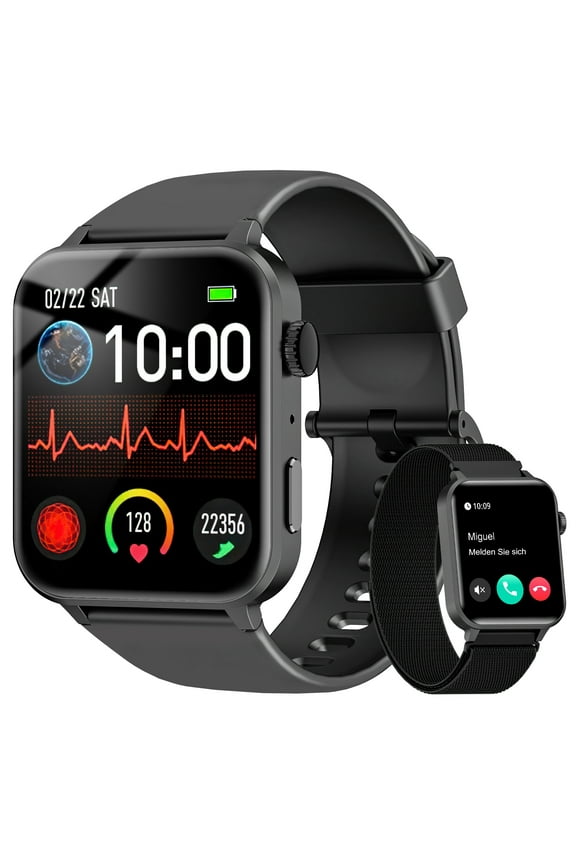 Smart Watch fits for Android iPhone,IP68 Waterproof,with Bluetooth Call(Answer/Make Calls) for Women Men 1.83" HD Screen Fitness Watch with AI Voice,Black